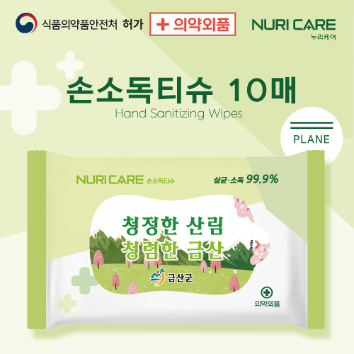 누리케어 손소독티슈 10매 (40g) 연두