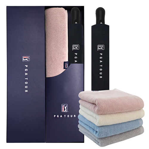 PGA 3단 70완전자동 무지우산+200g 코마사타올 세트