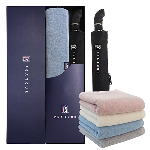 PGA 3단 완전자동 엠보선염바이어스 우산+200g 코마사타올 세트
