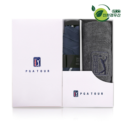 PGA 친환경그린 3단수동 우산+190g호텔타올세트