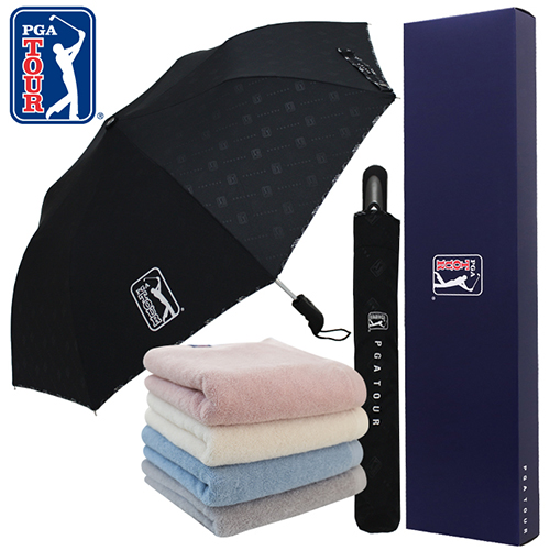 PGA 2단완자 엠보선염바이어스우산+200g 코마사타올 세트