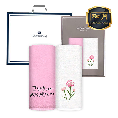(가정의 달 자수) 호텔 라이트무지 130g 타올 2P 세트 (쇼핑백)