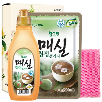 친환경 참그린매실300용기 매실300리필 망사수세미 3종