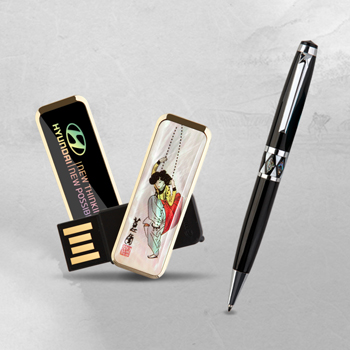 제이메타 S4 골드 풍속화 자개USB 볼펜 세트 4GB